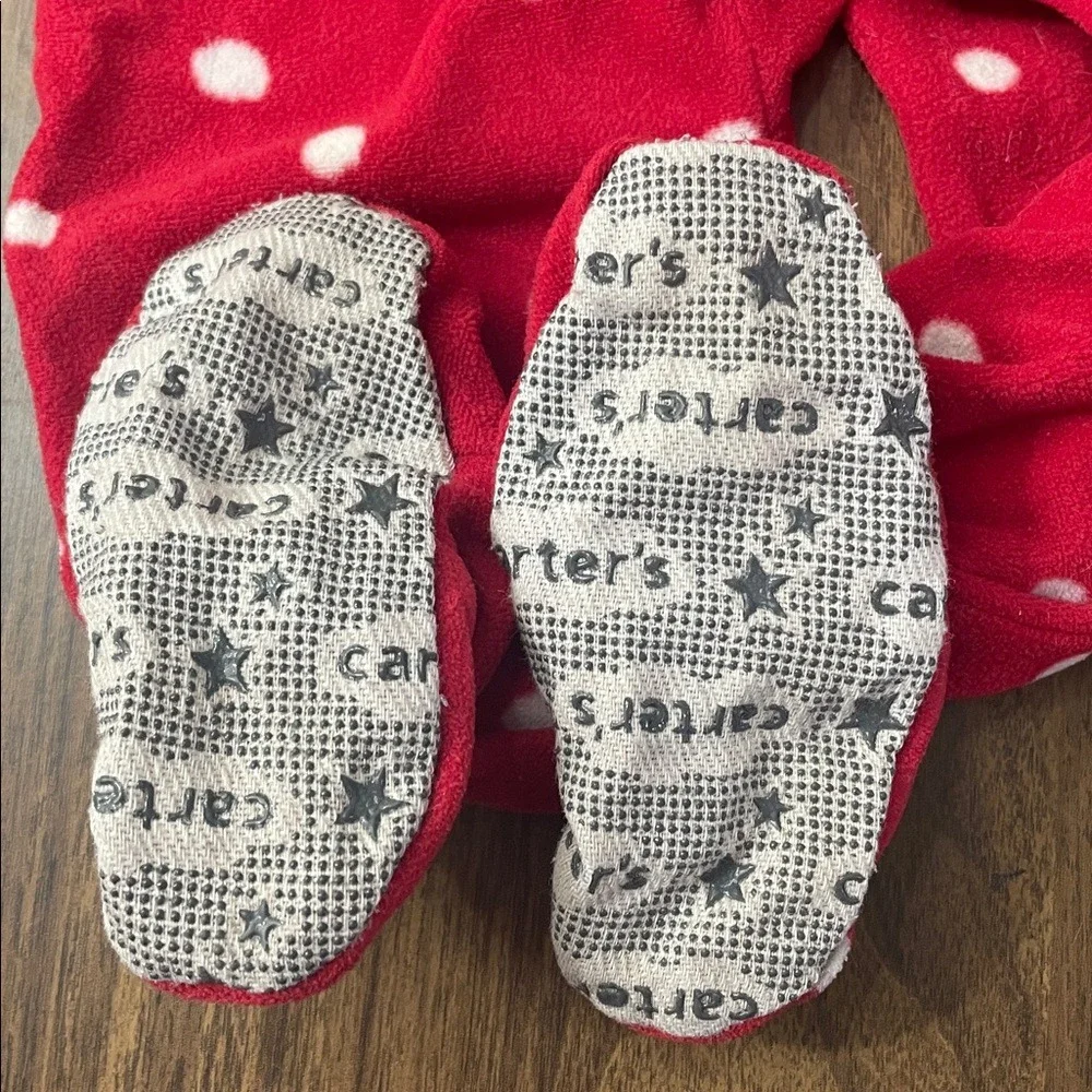 Carter's Christmas Holiday‎ Red Polka Dot Reindeer Footed Pajamas